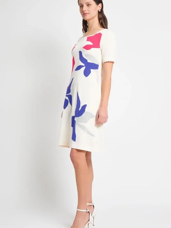 Ming Wang White Dress with Pink and Blue Floral Motif XL NWT - Picture 4 of 10